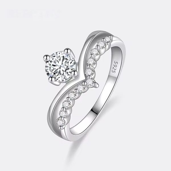 0.5ct Moissanite V-Shape Ring | Modern Sterling Silver Fashion Band