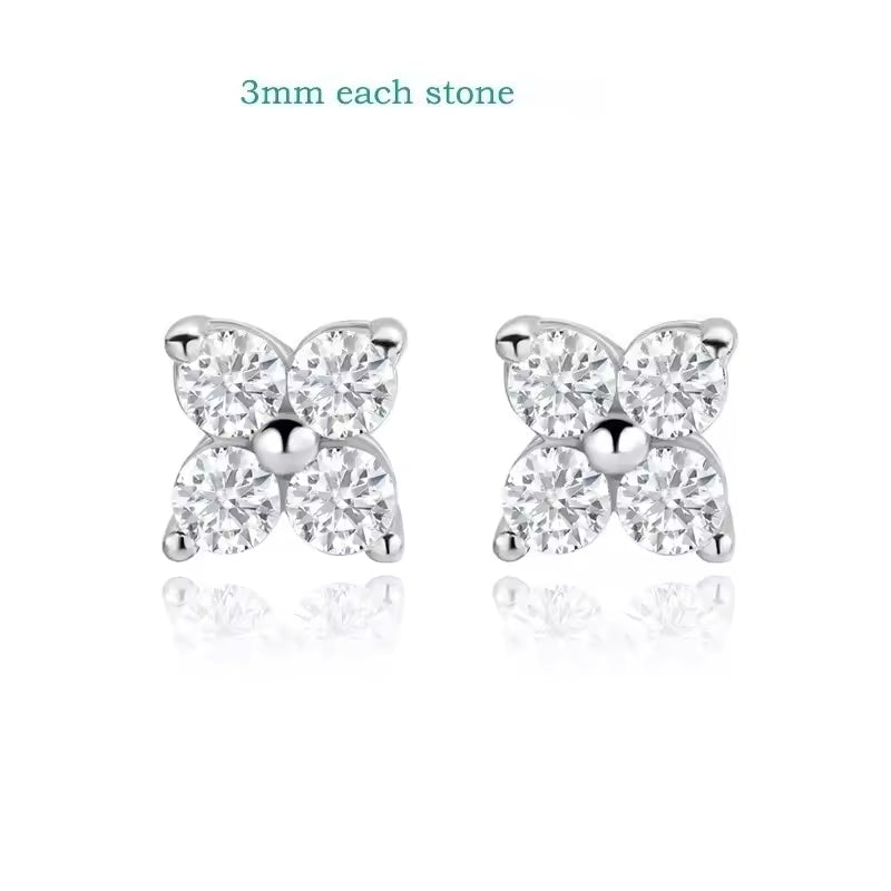 3mm D-color VVS1 moissanite stud earrings in a polished silver setting, showing clear sparkle in a close-up vie