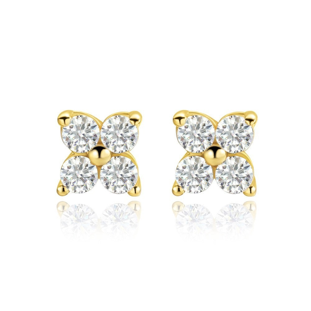 Small 3mm D-color VVS1 moissanite stud earrings in a clean silver setting, sparkling under light.
