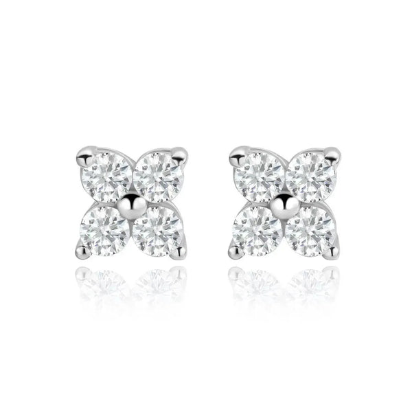 3mm D-color VVS1 moissanite stud earrings in a simple polished silver setting, shown close-up to emphasize brilliance and clarity.