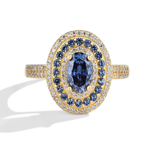 Blue Oval Cut Moissanite Ring