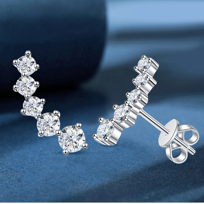 Hypoallergenic, nickel-free sterling silver moissanite earrings with playful smile design.
