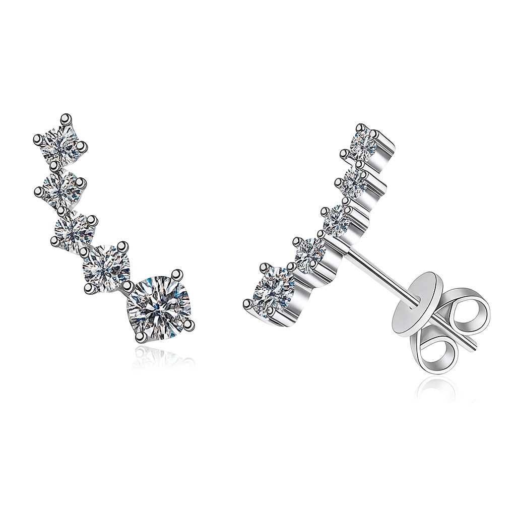 Elegant curved smile-shaped earrings crafted from solid sterling silver and premium moissanite.