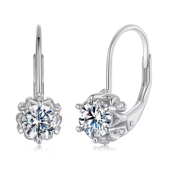 Platinum Moissanite Flower Hoop Earrings