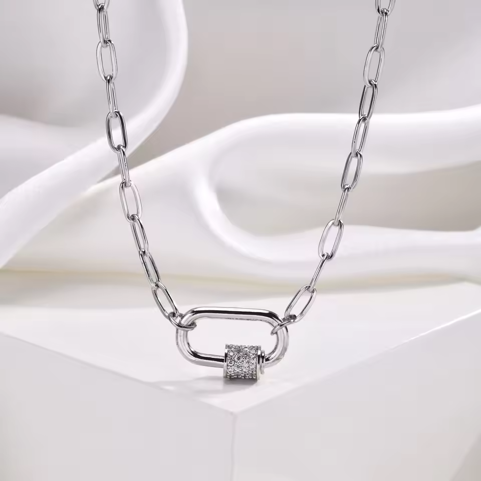 Pave Zircon Pin Pendant Necklace