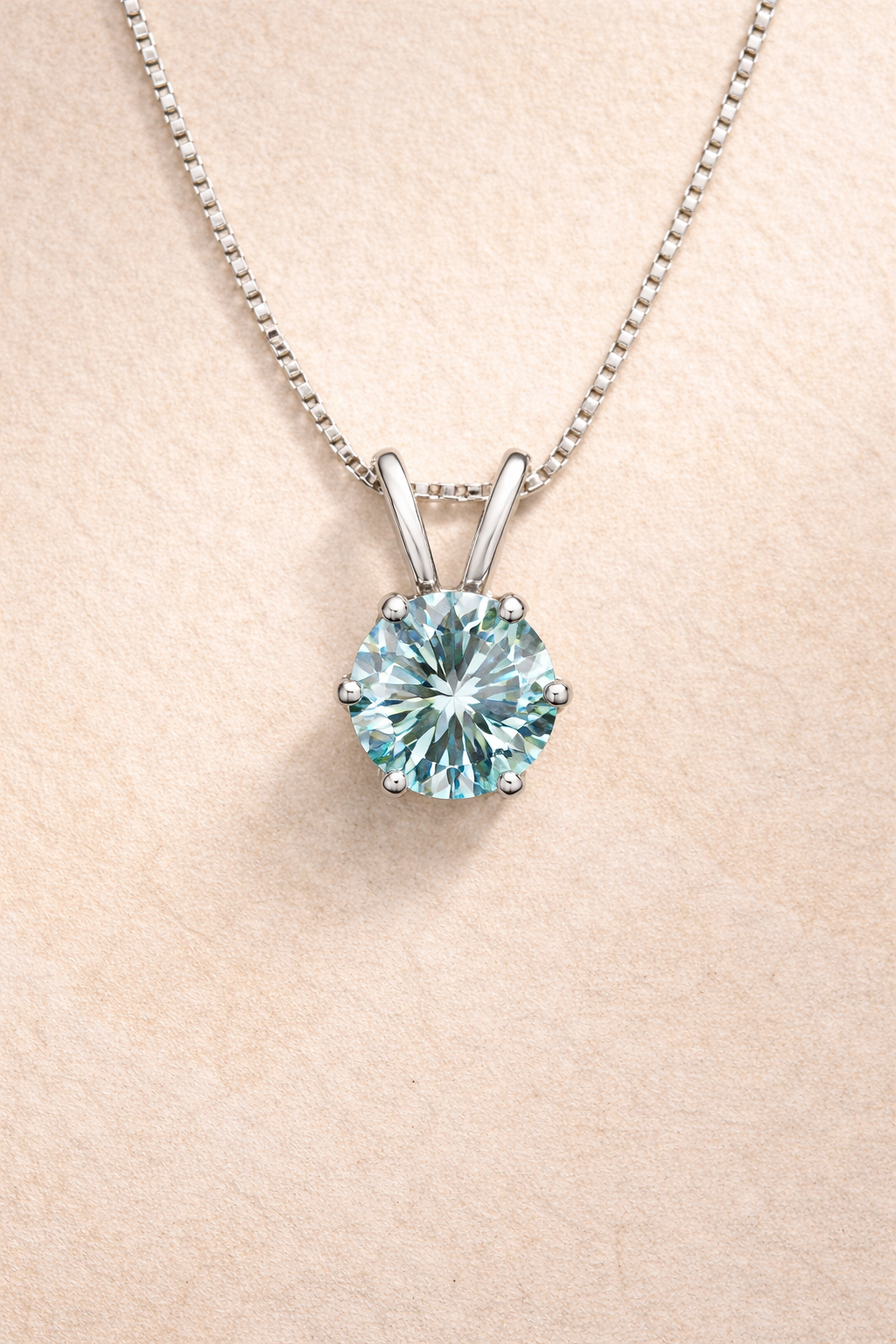 Close-up of a certified moissanite necklace showcasing brilliance and fine craftsmanship